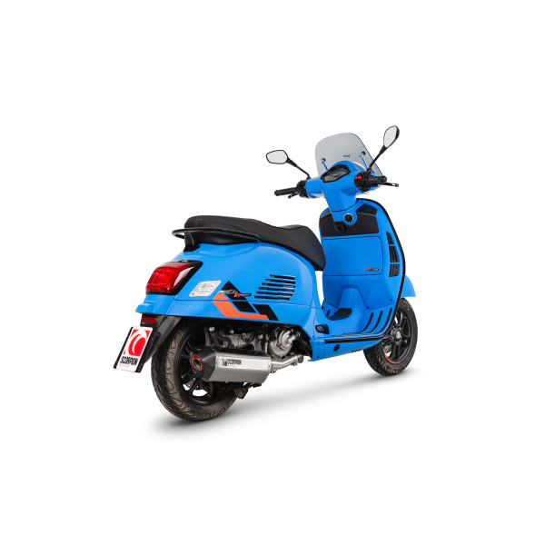 Scorpion Exhaust Vespa GTS 310 (Euro 5) European Models Only 2024 - 2025 Serket Parallel Slip-on Brushed Stainless Steel Sleeve